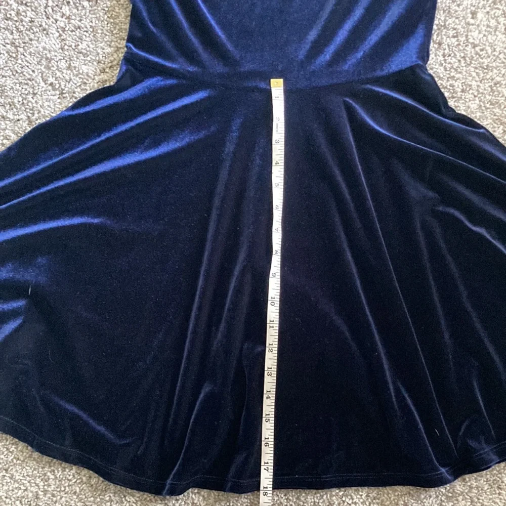 90’s Vintage Windsor Navy Blue Velvet Skater Dress- Size Medium - Picture 6 of 9